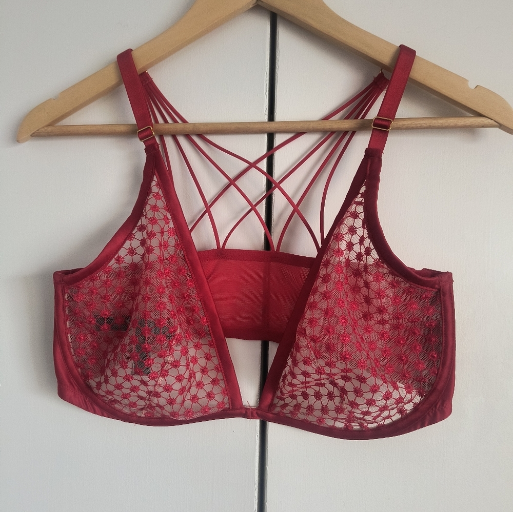 Victoria's Secret Unlined Red Starburst Plunge Bra 36DD